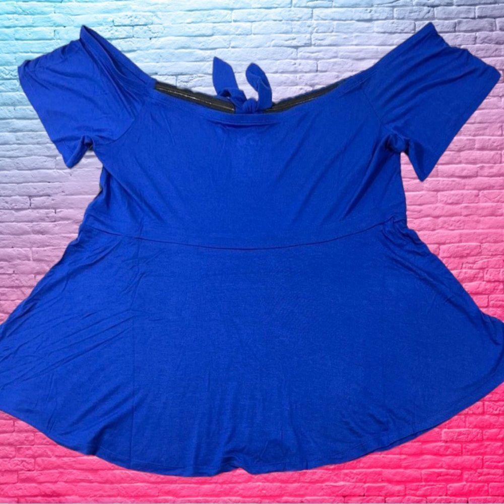 Torrid Blue Babydoll Super Soft Tie-Front Off-Shoulder Top NWT - Picture 7 of 15